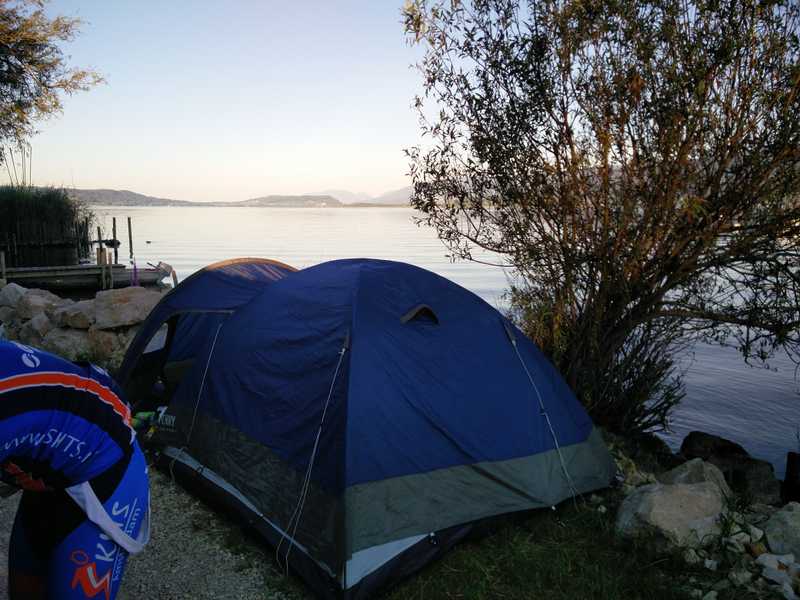morning at our wild camp on the shore of Lake Biel