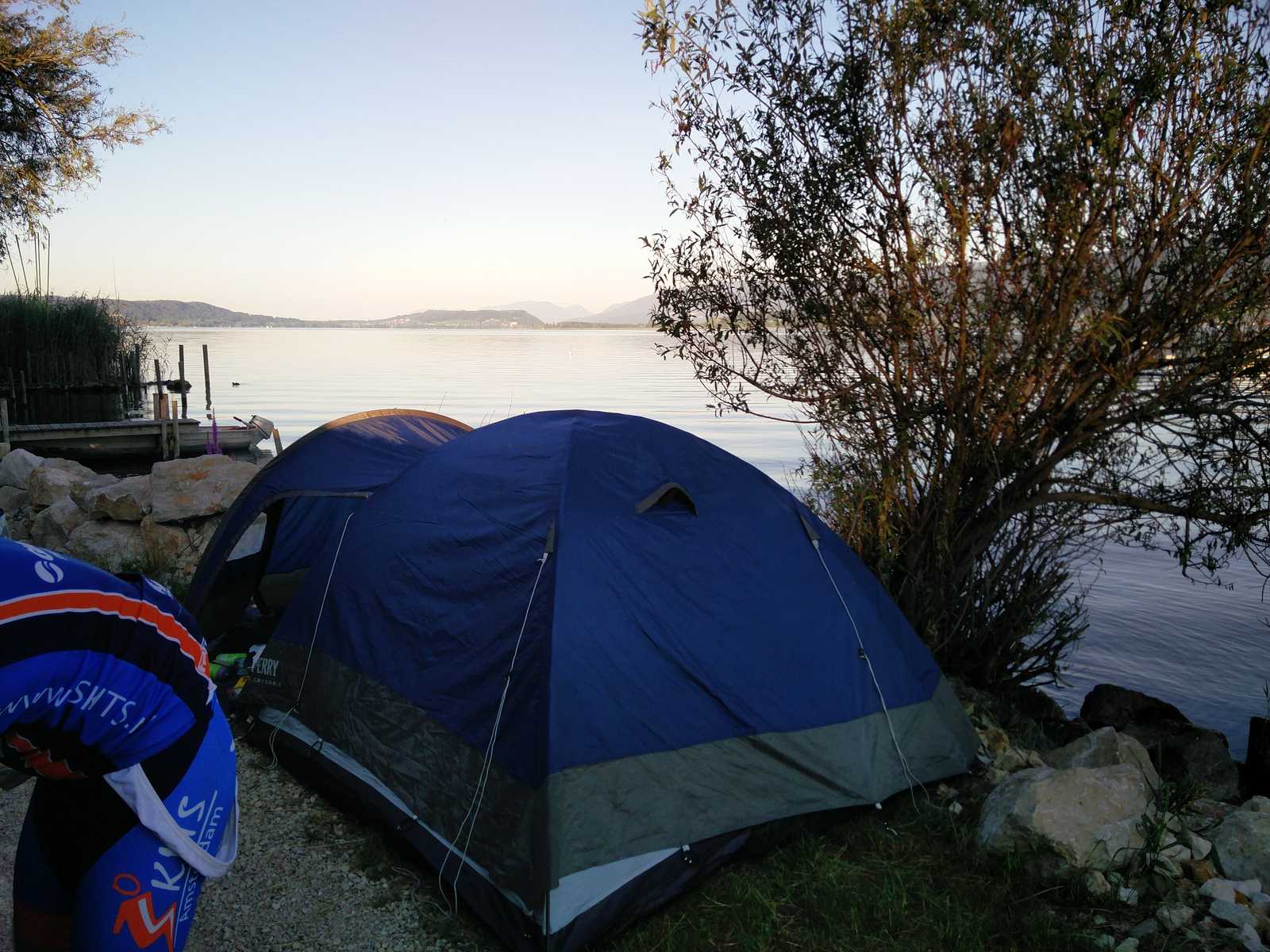 morning at our wild camp on the shore of Lake Biel