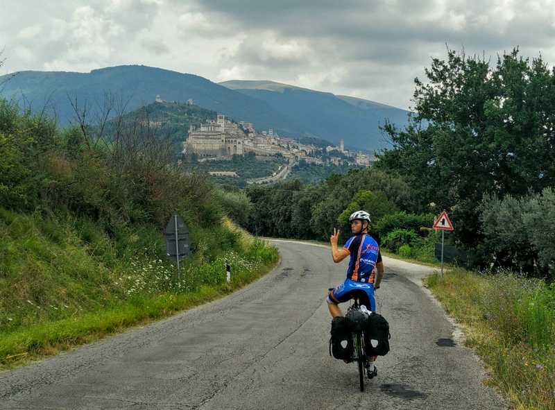 riding downhill toward Perugia