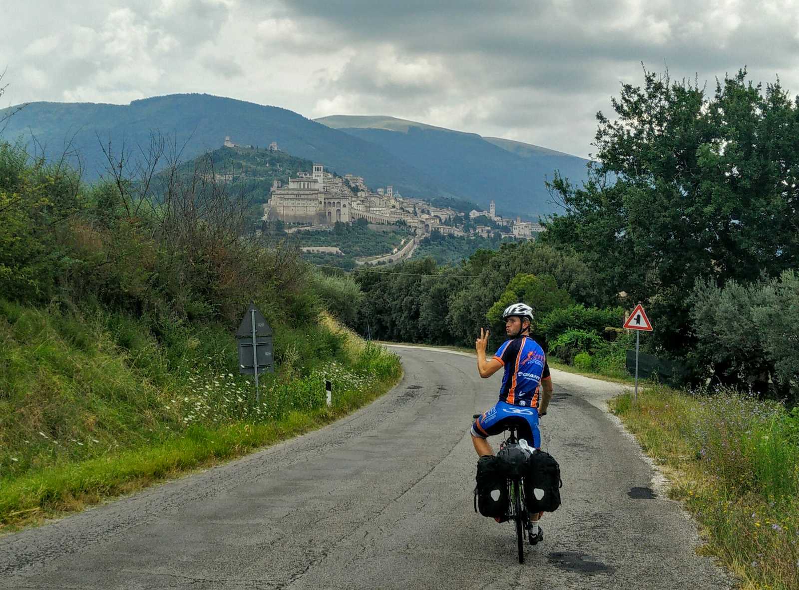 riding downhill toward Perugia