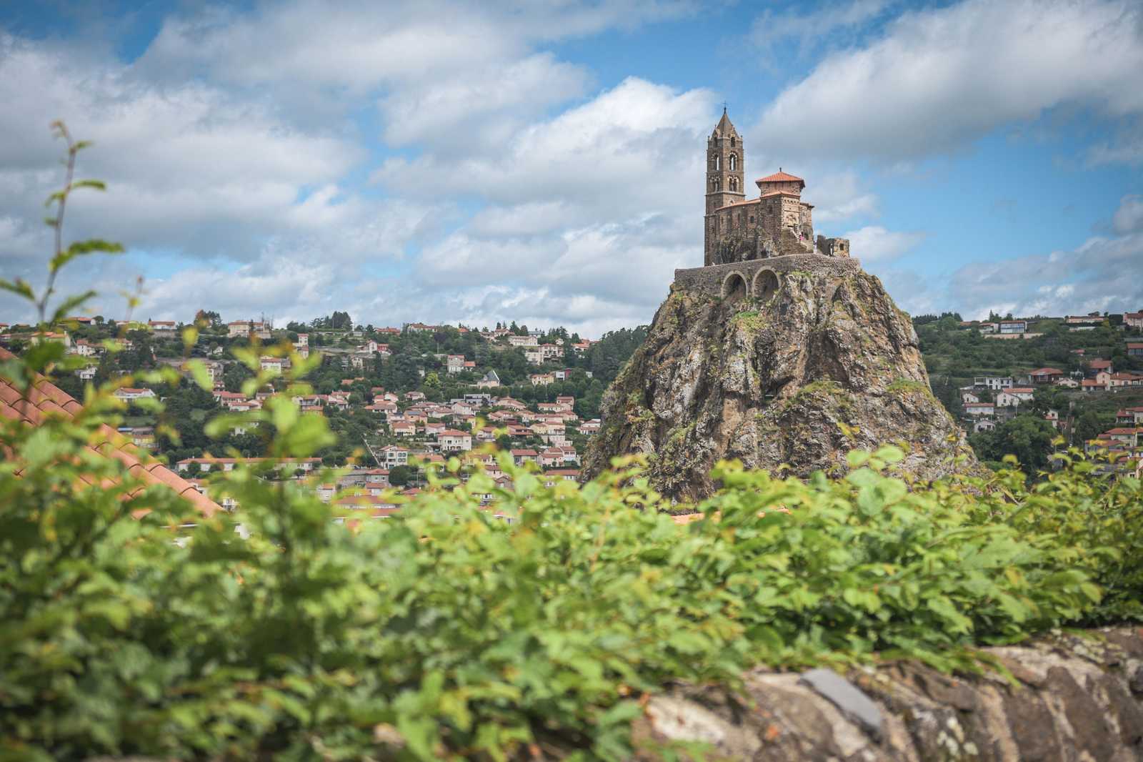 Saint-Michel d'Aiguilhe, the chapel built on a volcanic plug above Le Puy-en-Velay, the town where all four races finish